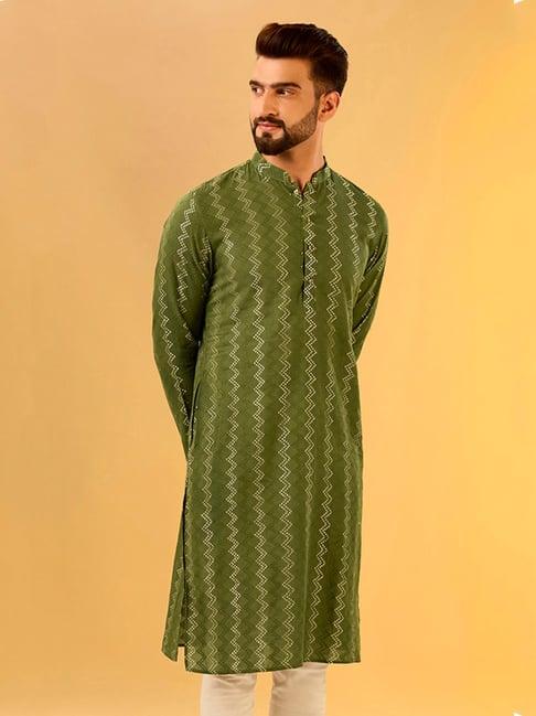 kisah olive regular fit chevron kurta