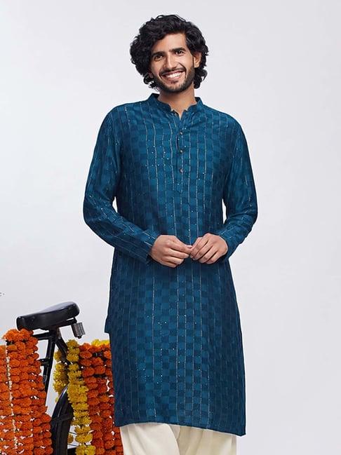 kisah teal regular fit embellished kurta