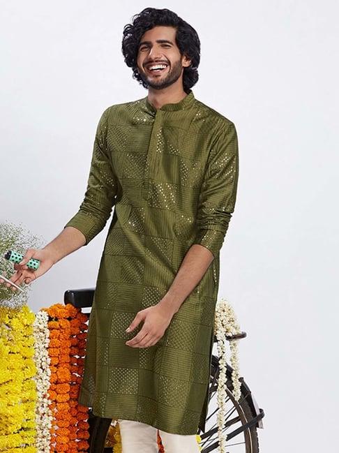 kisah olive regular fit embellished kurta