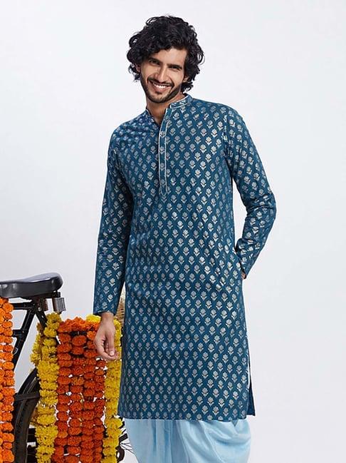 kisah blue regular fit floral print kurta