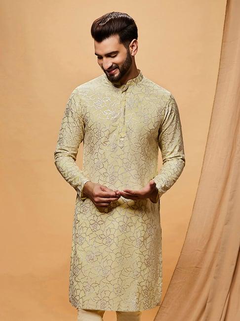 kisah yellow regular fit self design kurta