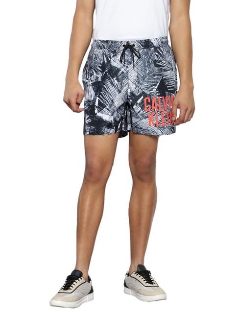 calvin klein black regular fit printed shorts