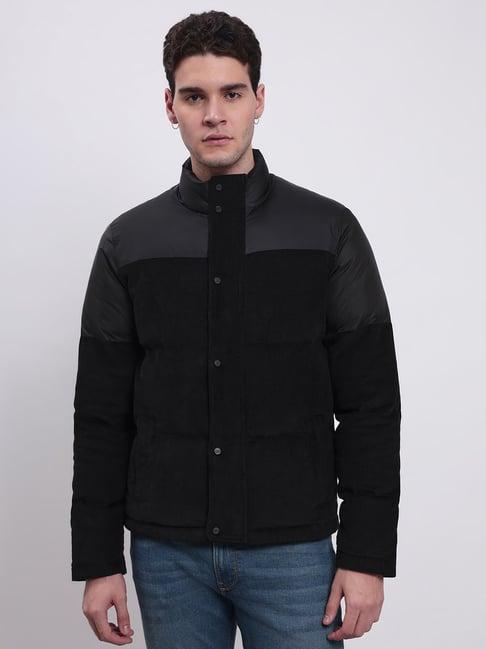 lee black regular fit mock collar jacket