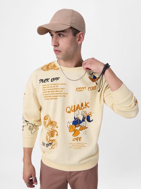 the souled store donald duck: quack off light brown loose fit oversized sweatshirt