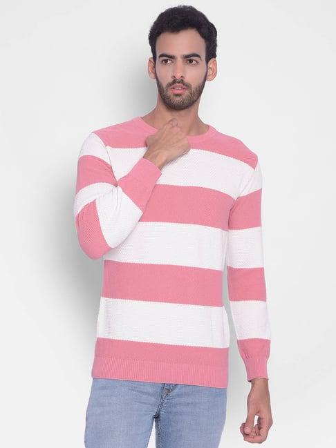 crimsoune club pink cotton regular fit striped sweater