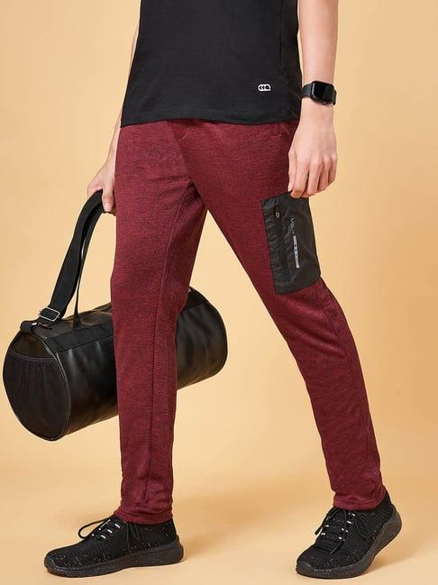 ajile by pantaloons red melange slim fit colour block trackpants