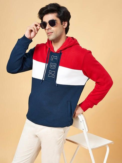 byford by pantaloons navy slim fit colour block hooded sweatshirt