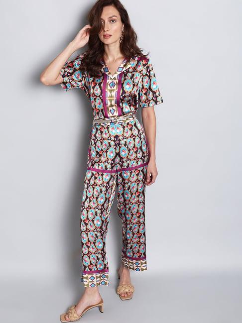 vero moda purple printed regular fit mid rise pants