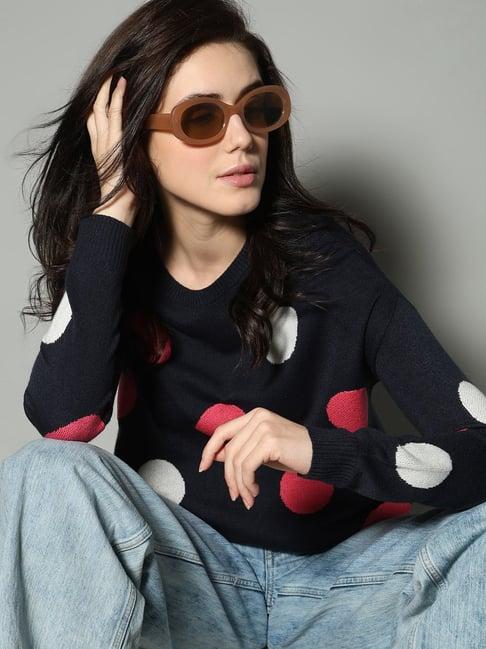 vero moda dark navy polka dot pullover