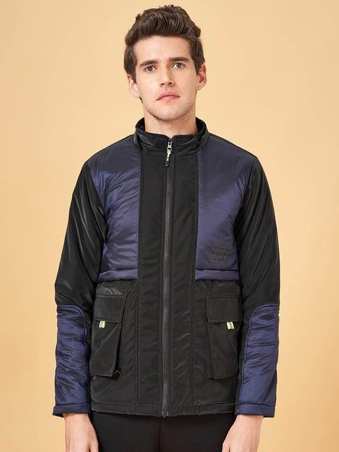 street 808 by pantaloons black regular fit colour block hooded jacket