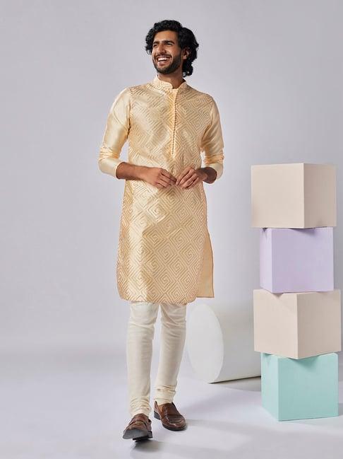 kisah nude & cream regular fit embellished kurta & churidar set