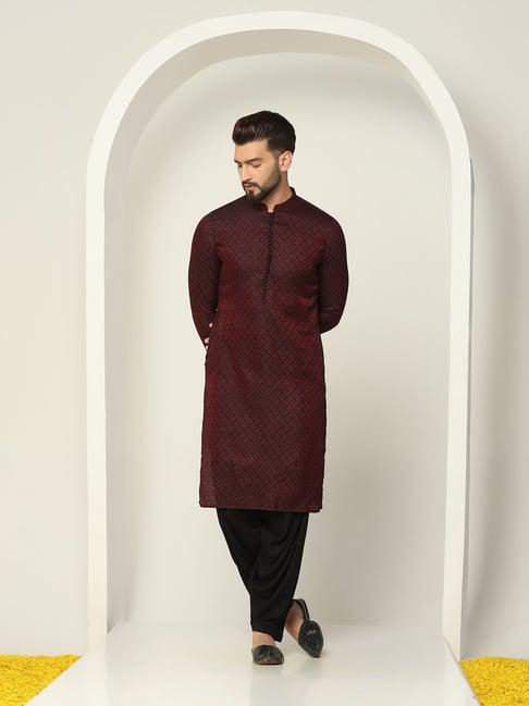 kisah wine & black regular fit self design kurta & patiala set