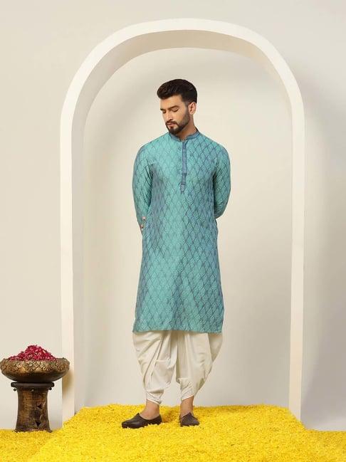 kisah blue & off white regular fit self design kurta & dhoti set