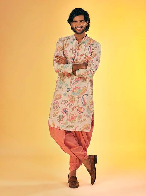 kisah multicolor regular fit printed kurta & dhoti set