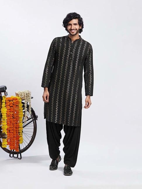 kisah black regular fit chevron kurta & patiala set