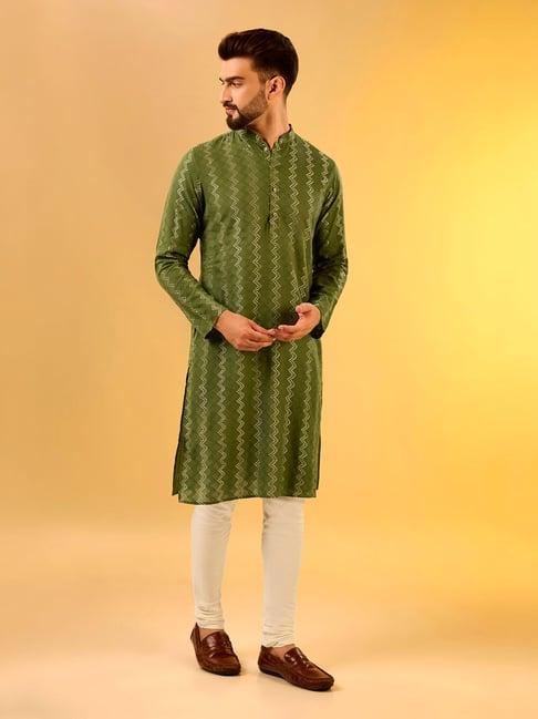 kisah olive & cream regular fit chevron kurta & churidar set