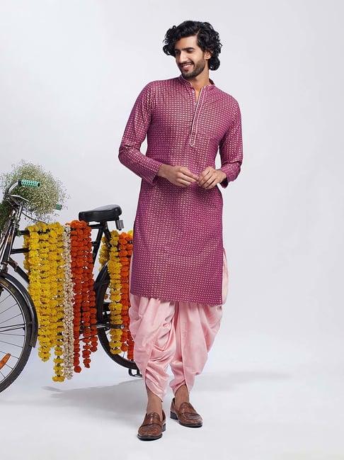 kisah pink regular fit printed kurta & dhoti set