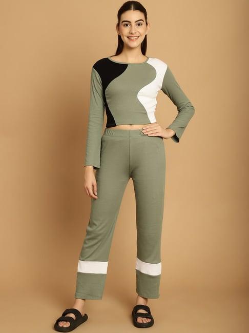 tag 7 green color-block top with lounge pants