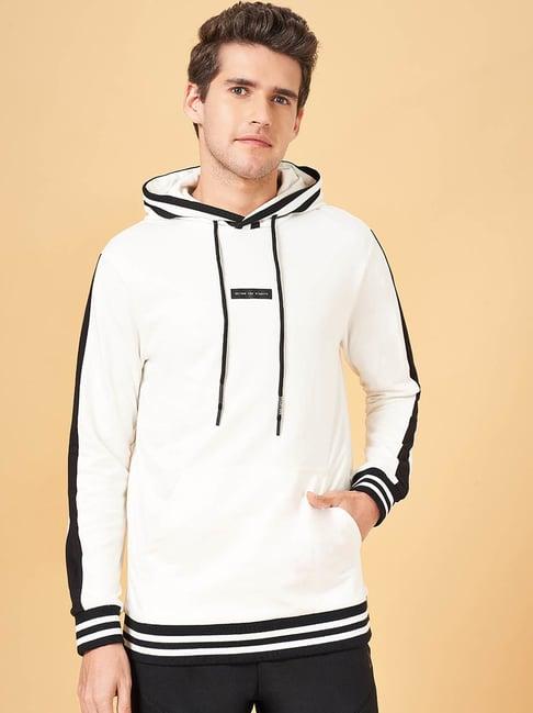 street 808 by pantaloons off white cotton regular fit hooded sweatshirt