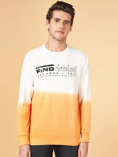 yu by pantaloons orange & white cotton regular fit printed sweatshirt