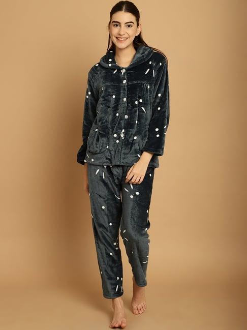 tag 7 dark green printed woolen shirt with pyjamas