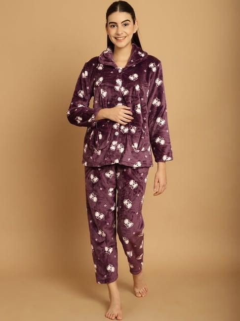 tag 7 purple printed woolen shirt with pyjamas