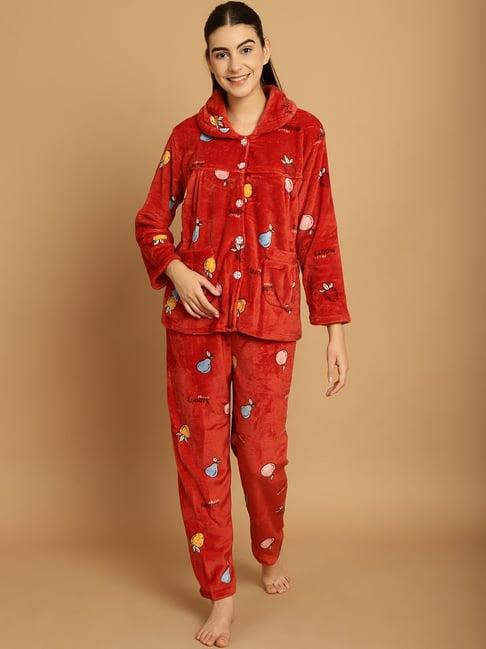 tag 7 red printed woolen shirt with pyjamas