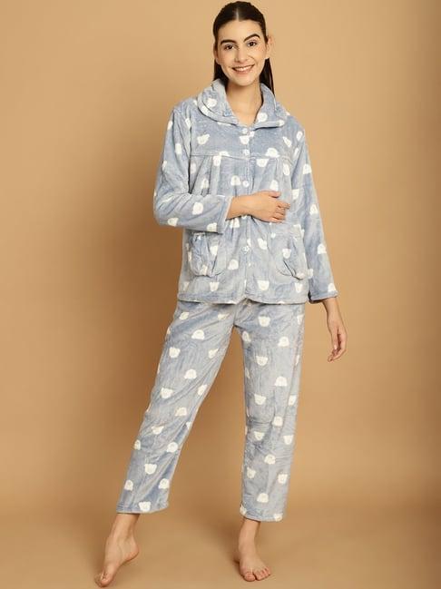 tag 7 blue printed woolen shirt with pyjamas