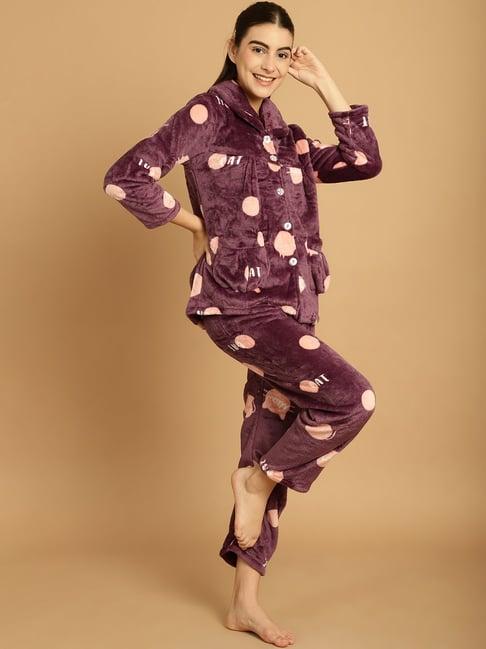 tag 7 purple printed woolen shirt with pyjamas