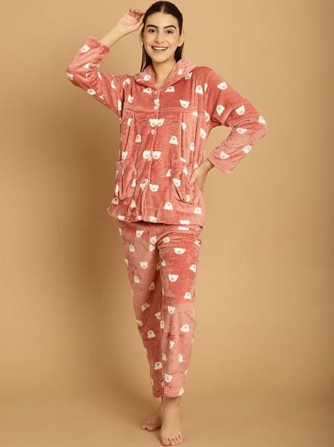 tag 7 dusky pink printed woolen shirt with pyjamas