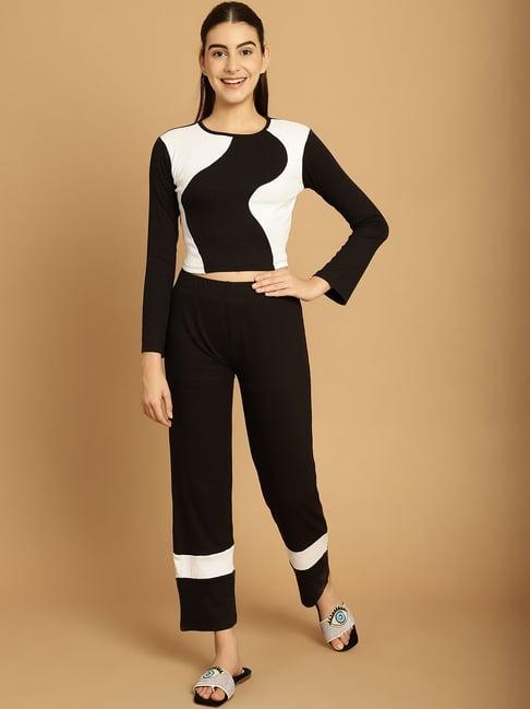 tag 7 black color-block top with lounge pants