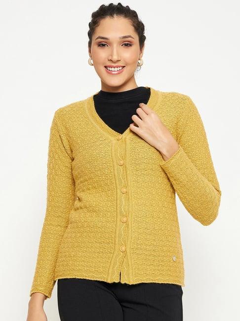 duke mustard self design cardigan