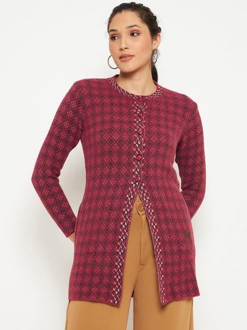 duke maroon printed cardigan