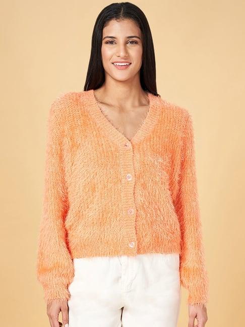 honey by pantaloons orange self pattern cardigan