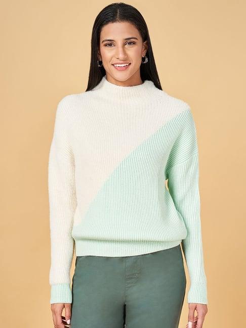 honey by pantaloons white & green color-block sweater