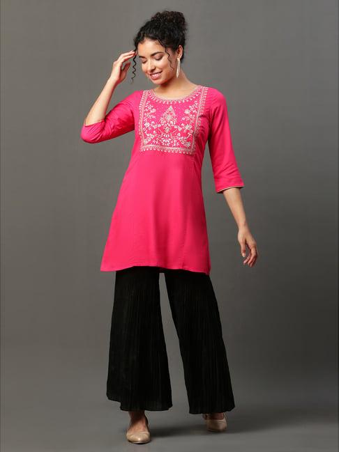 aurelia pink embroidered straight kurti