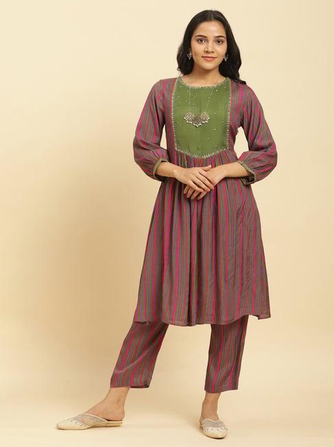 w multicolored striped kurta pant set