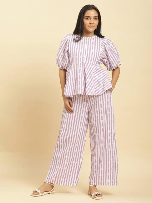 w purple cotton striped tunic palazzo set