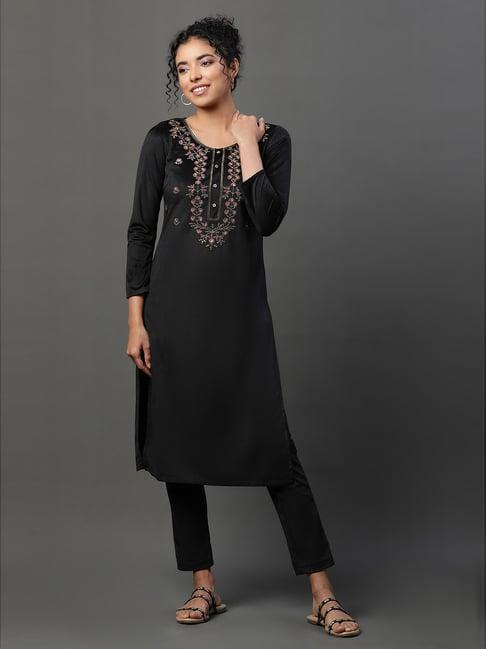 aurelia black embroidered kurta pant set