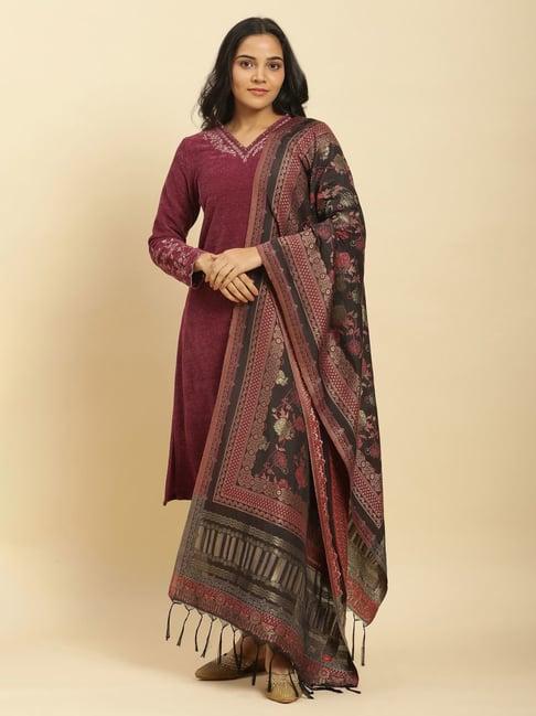 w purple embroidered kurta pant set with dupatta