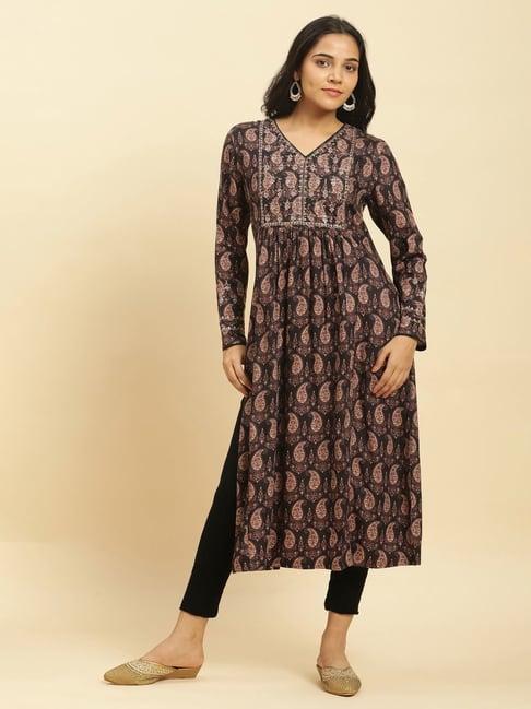 w black printed kurta tight set