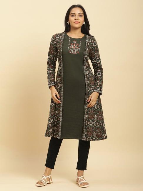 w green printed kurta tight set