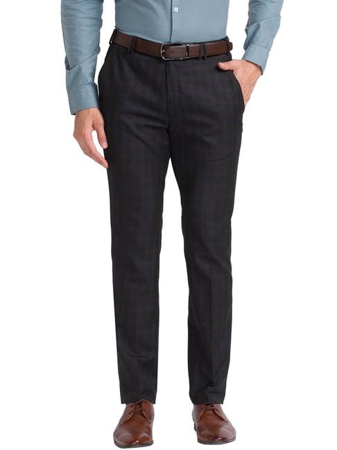 park avenue black super slim fit checks trousers