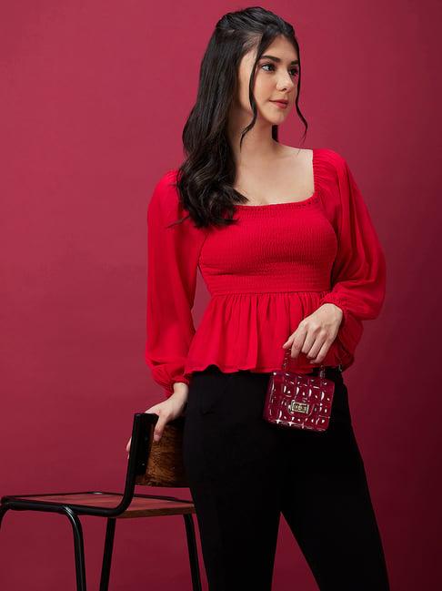 globus red regular fit peplum top