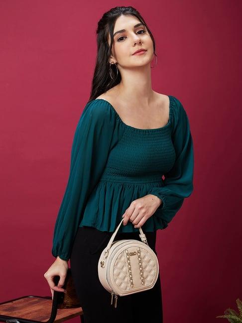 globus teal regular fit peplum top