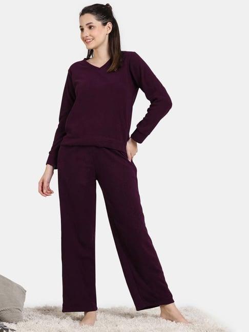 zivame purple regular fit top pyjamas set