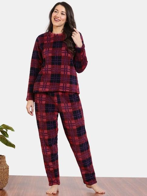 zivame red chequered sweatshirt pyjamas set