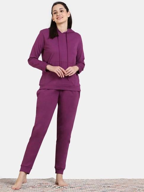 zivame purple regular fit sweatshirt pyjamas set