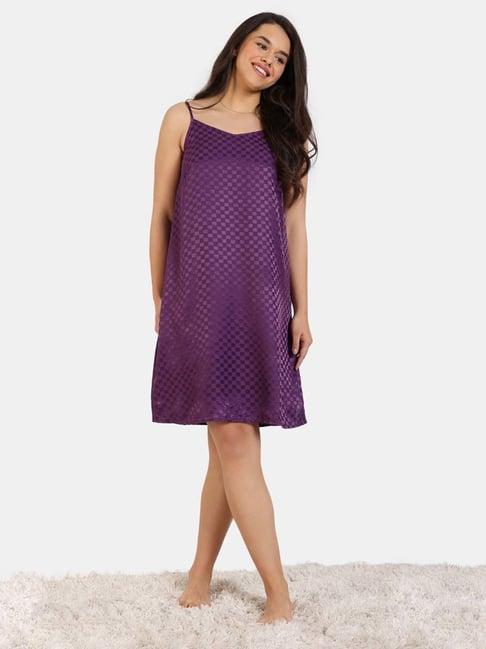 zivame purple printed night dress