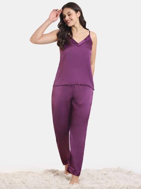 zivame purple regular fit top pyjamas set